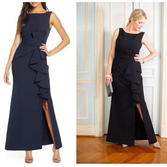 ELIZA J Ruffle Front Gown in Navy Size US 2 - Picture 1 of 12